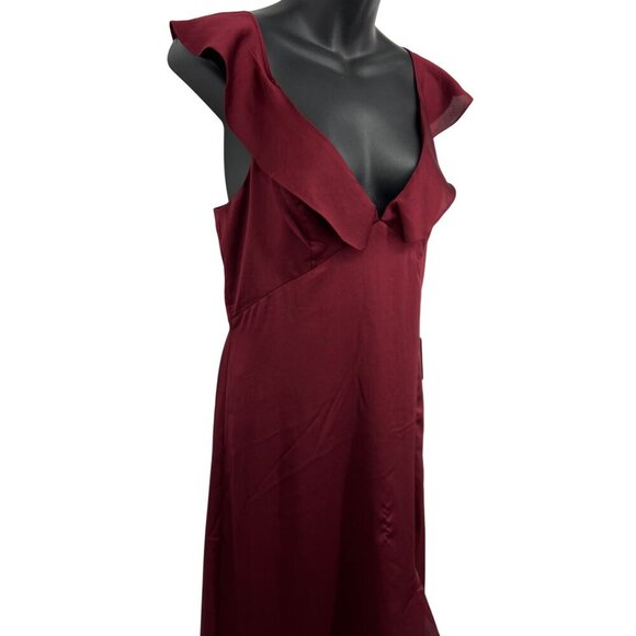 Express Size 6 Ruffle Burgundy Evening Maxi Dress Hi Low Sleeveless V-Neck New - Picture 3 of 8